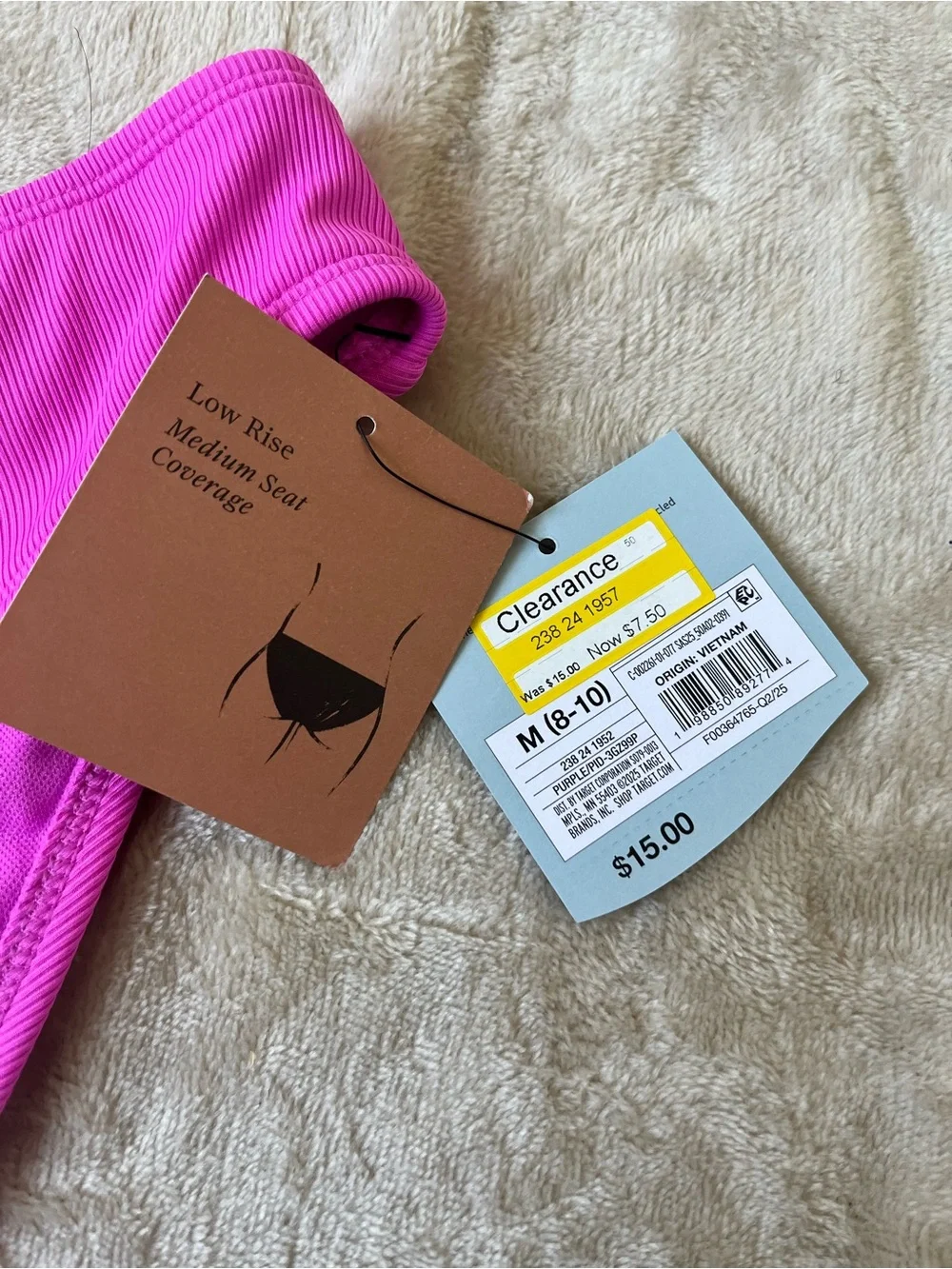 Shade & Shore Women’s Fuchsia Low Rise Ribbed Bikini Bottoms Small Medium NWT